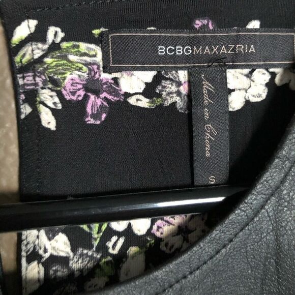 BCBG Faux Leather Floral Dress Small - Picture 4 of 4